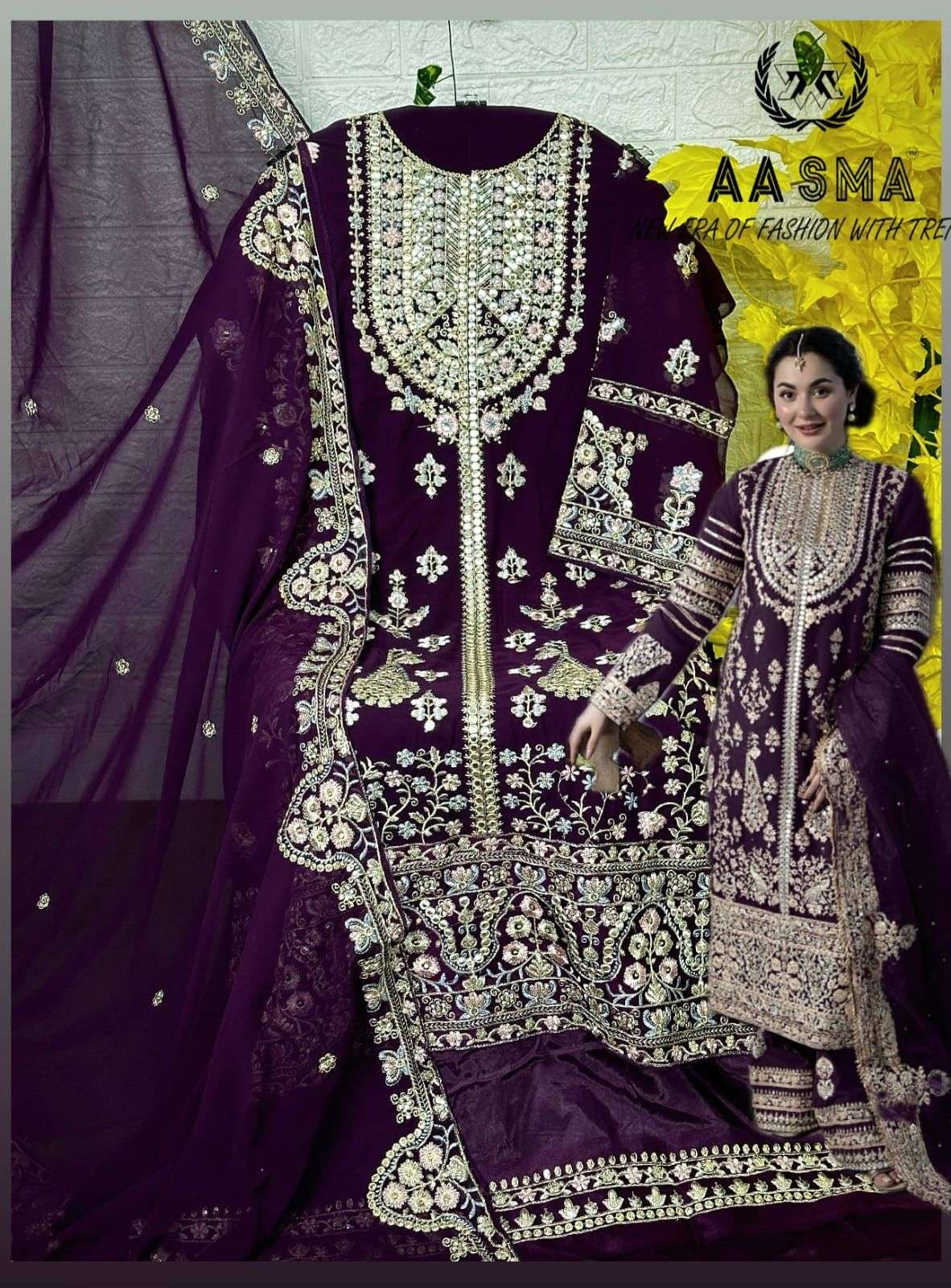 AASMA 203 COLOURS BY AQSAWHOLESALE FAUX GEORGETTE WORK PAKISTANI DRESSES