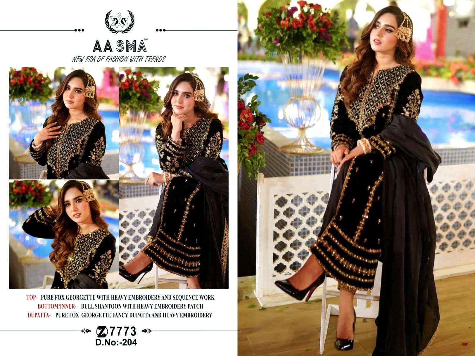 AASMA 204 HIT DESIGN BY AQSAWHOLESALE FAUX GEORGETTE EMBROIDERY WORK PAKISTANI DRESS