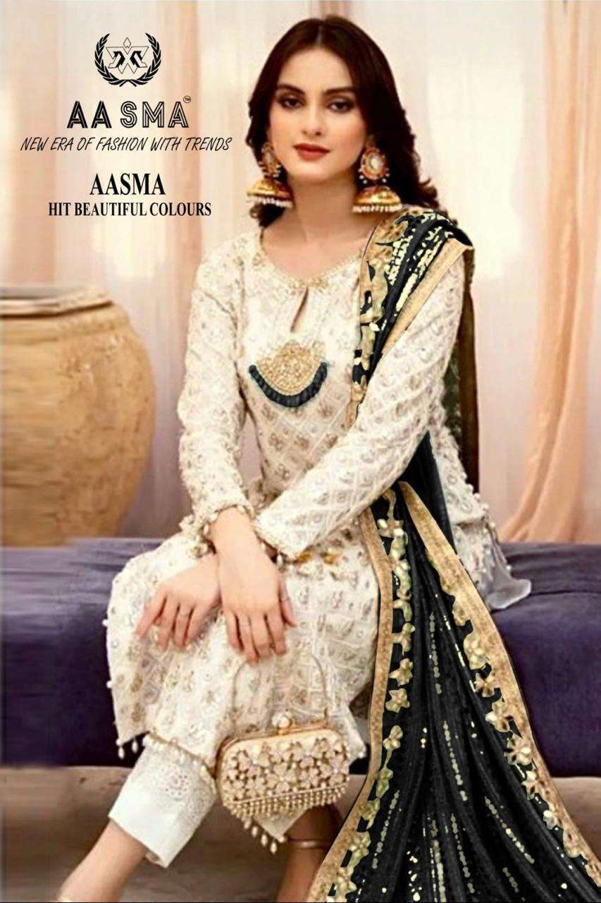 AASMA 208 COLOURS BY AQSAWHOLESALE 208-A TO 208-E SERIES FAUX GEORGETTE WORK DRESSES