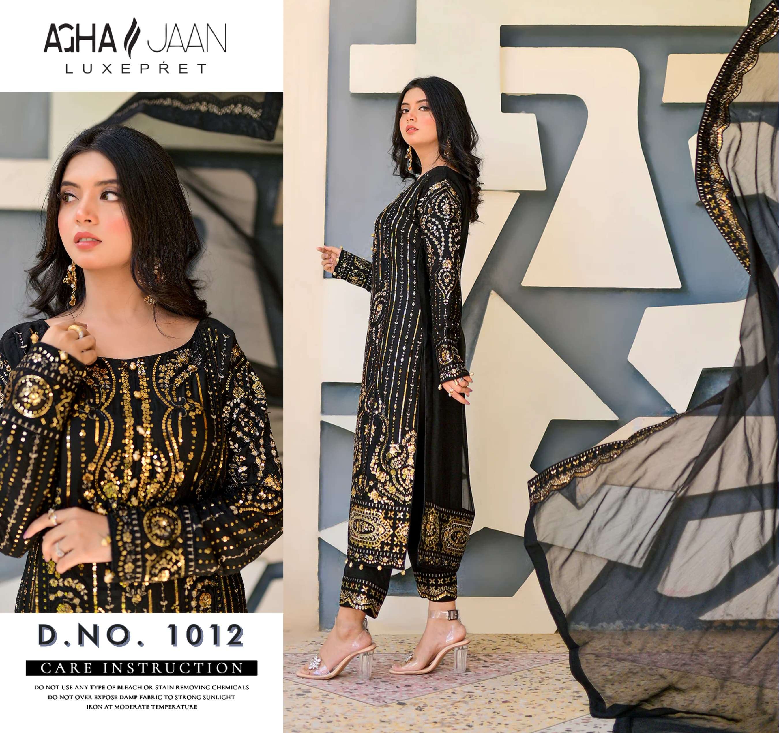 AGHA JAAN 1012 HIT DESIGN BY AQSAWHOLESALE GEORGETTE EMBROIDERY WORK PAKISTANI DRESS