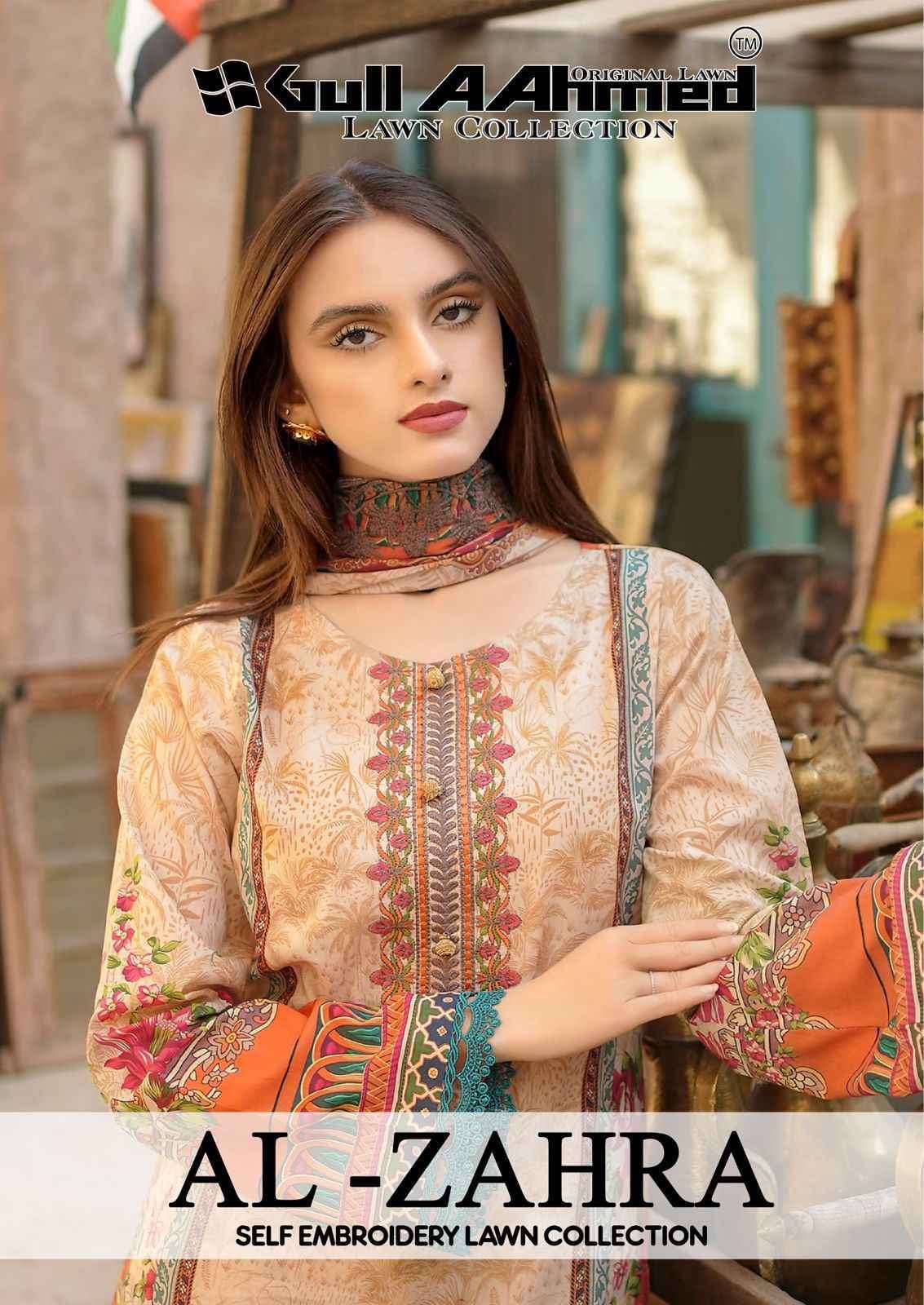 AL-ZAHRA BY GULL AAHMAD 1001 TO 1006 SERIES PURE LAWN PRINT WORK PAKISTANI DRESSES