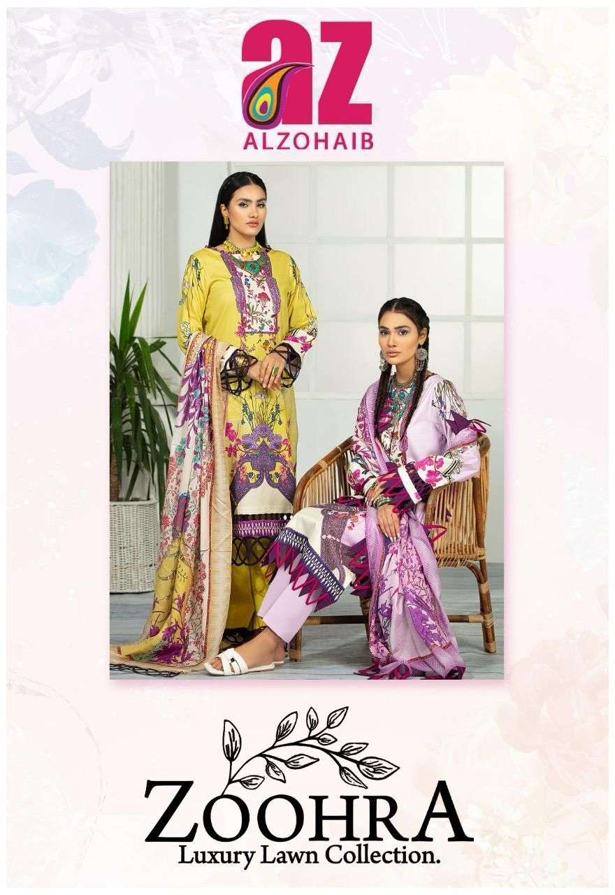 AL ZOHAIB ZOOHRA BY AQSAWHOLESALE 01 TO 06 SERIES PRE COTTON PRINT PAKISTANI DRESSES