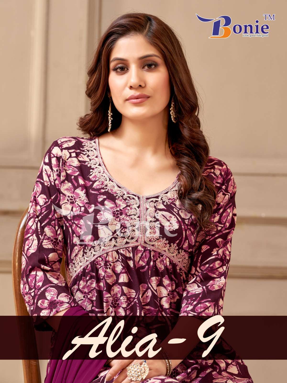 ALIA VOL-9 BY BONIE 9001 TO 9008 SERIES RAYON PRINT WORK READYMADE DRESSES