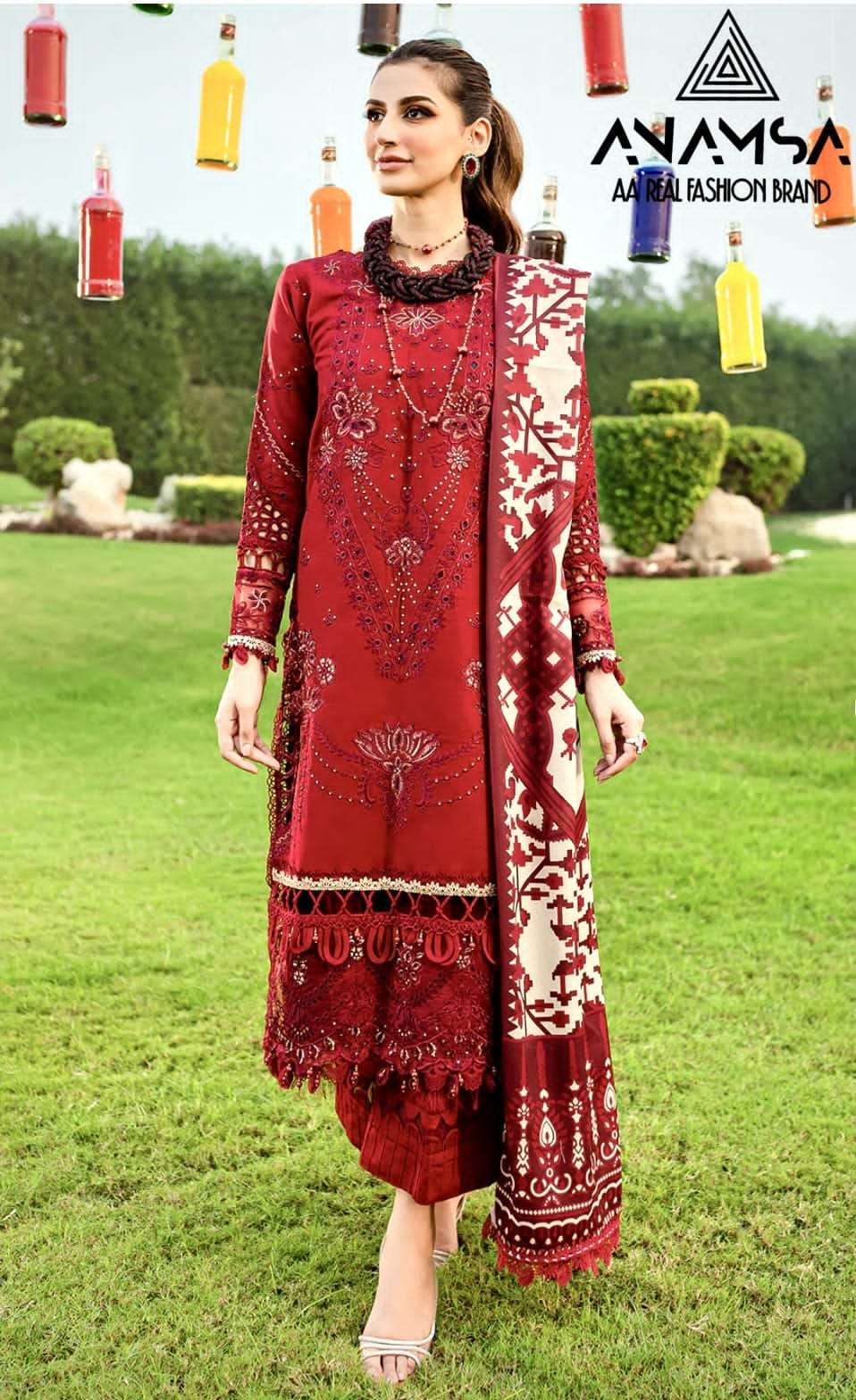 ANAMSA 412 HIT DESIGN BY ANAMSA RAYON COTTON EMBROIDERY WORK PAKISTANI DRESS