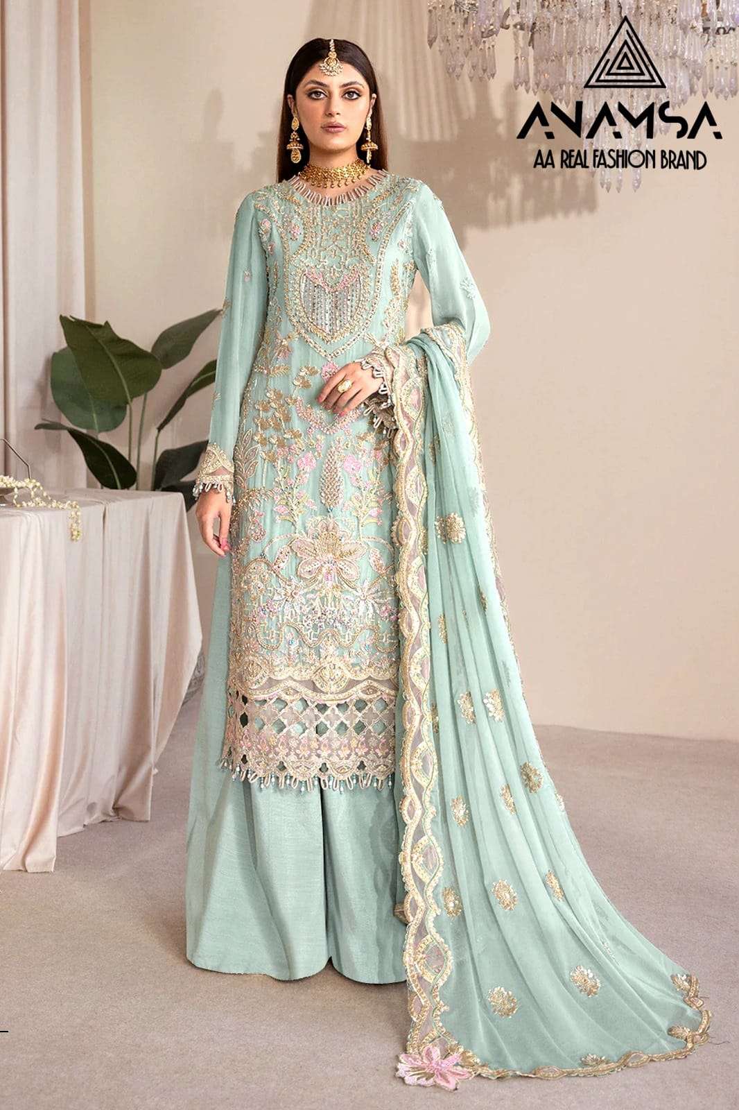 ANAMSA 422 HIT DESIGN BY ANAMSA FAUX GEORGETTE EMBROIDERY WORK PAKISTANI DRESS