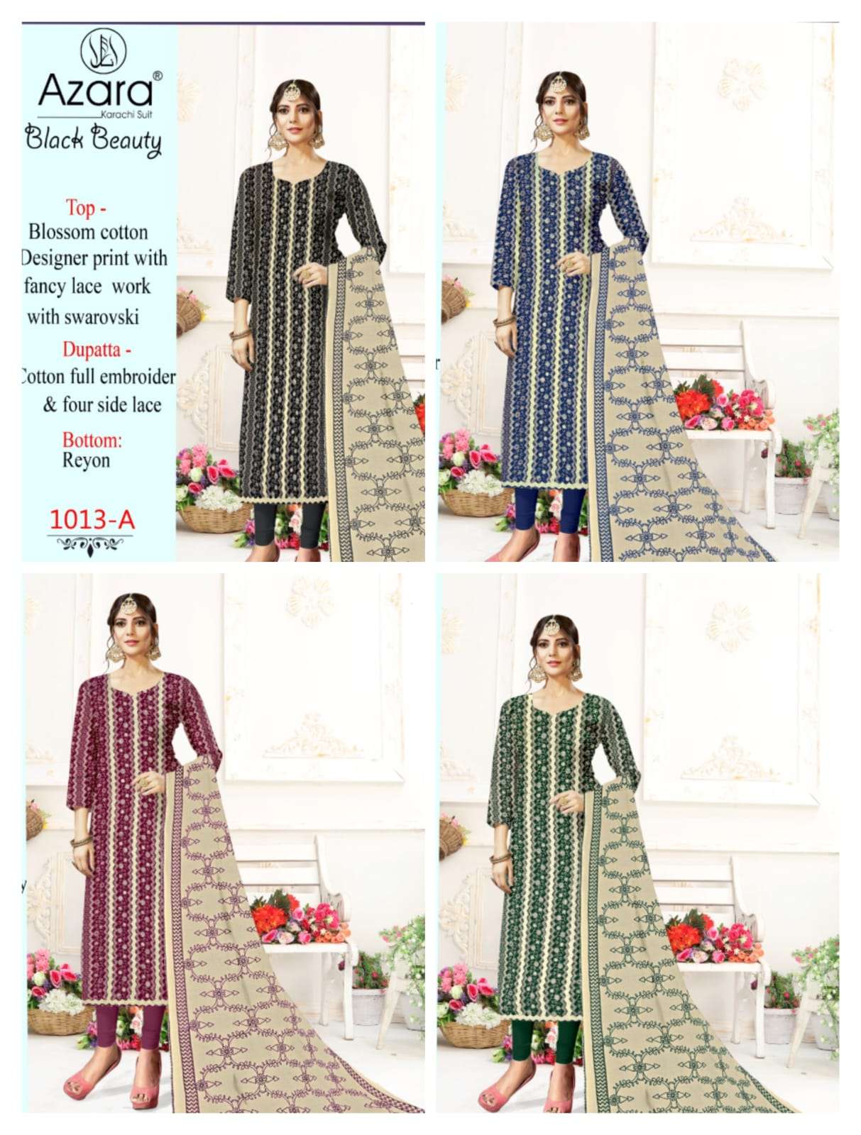 AZARA BLACK BEAUTY VOL-2 BY RADHIKA FASHION 1013-A TO 1013-D SERIES COTTON WORK DRESSES