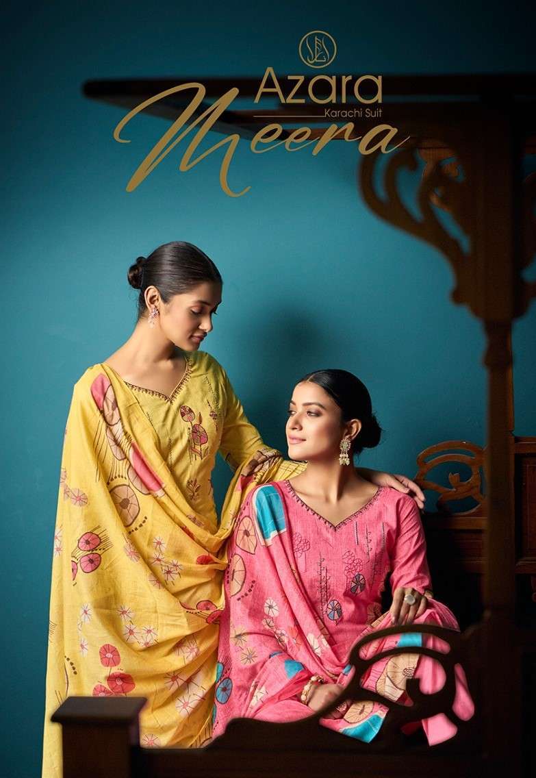 AZARA MEERA BY RADHIKA FASHION 68001 TO 68008 SERIES CAMBRIC COTTON PRINT WORK DRESSES