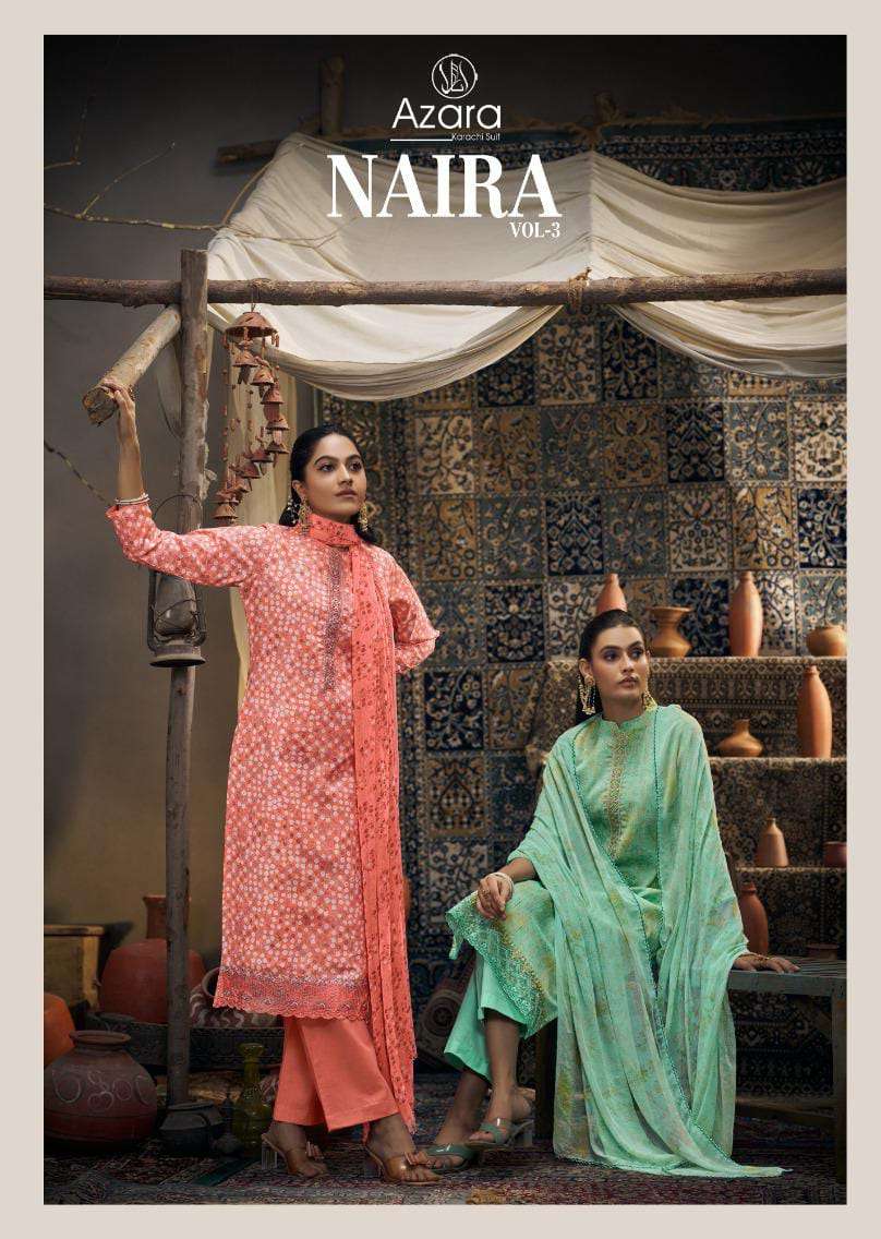 AZARA NAIRA VOL-3 BY RADHIKA FASHION 84001 TO 84006 SERIES COTTON PRINT WORK DRESSES