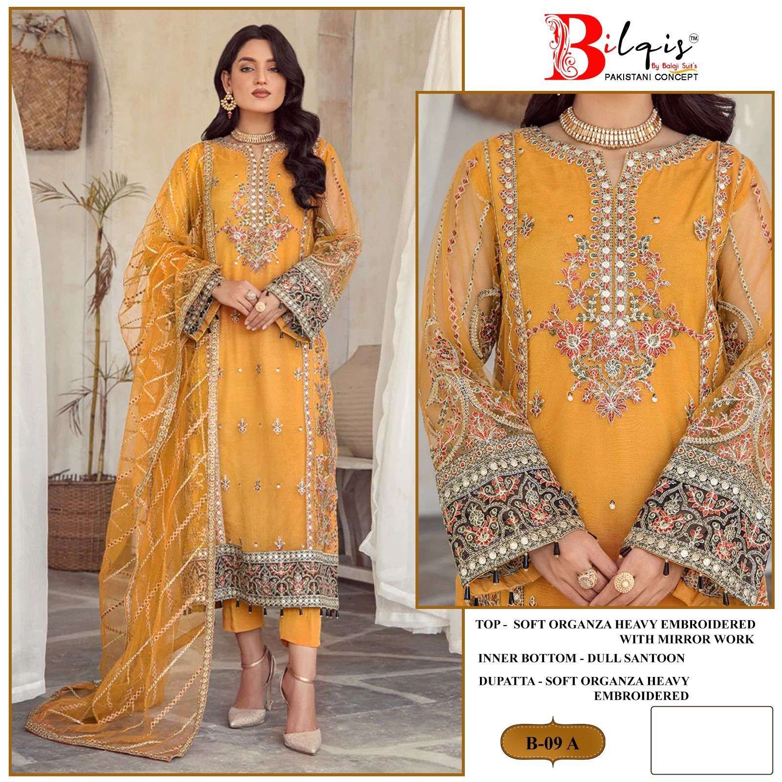 BILQIS 09 HIT DESIGN BY AQSAWHOLESALE SOFT ORGANZA HEAVY WORK PAKISTANI DRESS