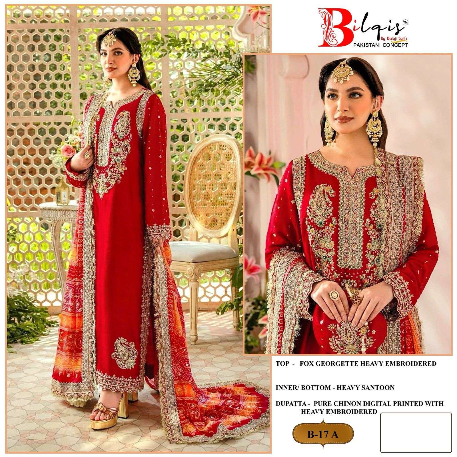 BILQIS B-17 COLOURS BY AQSAWHOLESALE 17-A TO 17-D SERIES GEORGETTE WORK PAKISTANI DRESSES