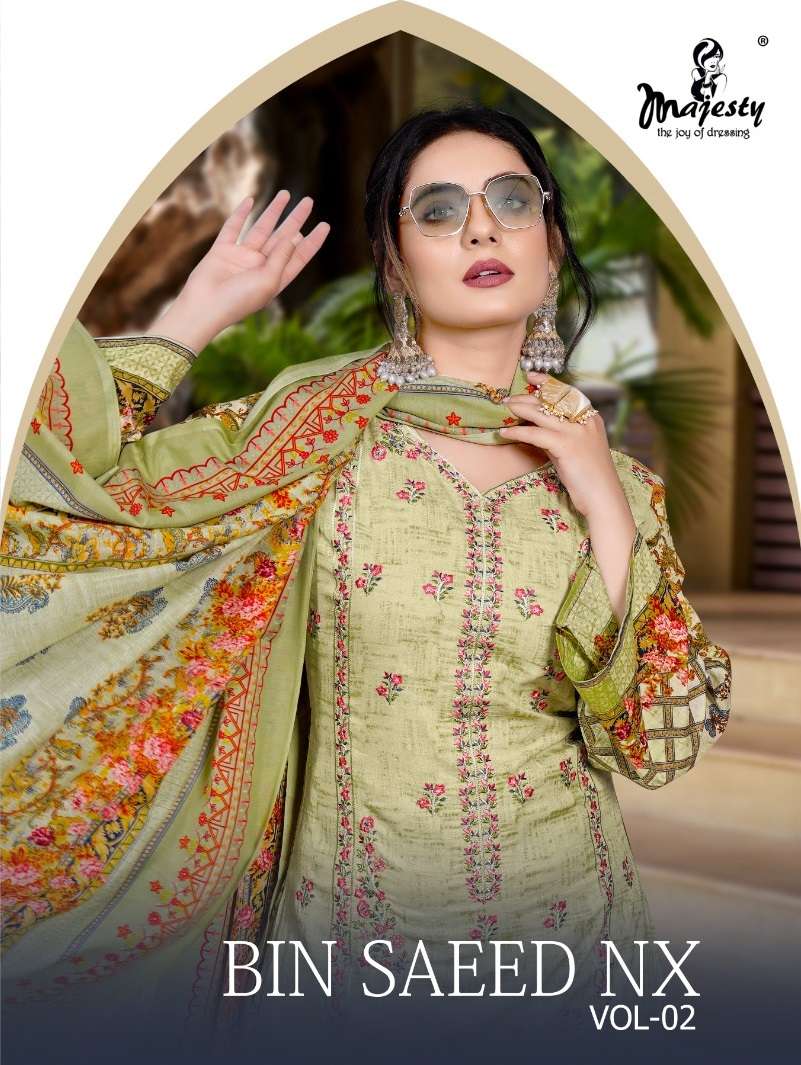 BIN SAEED VOL-2 NX BY MAJESTY 1001 TO 1004 SERIES PURE COTTON PRINT WORK DRESSES