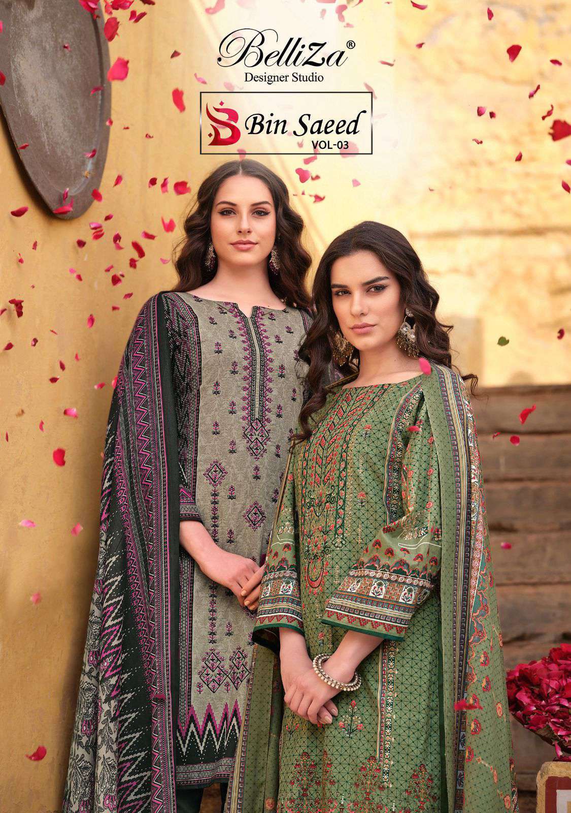 BIN SAEED VOL-3 BY BELLIZA 884-001 TO 884-008 SERIES PURE COTTON PRINT WORK DRESSES