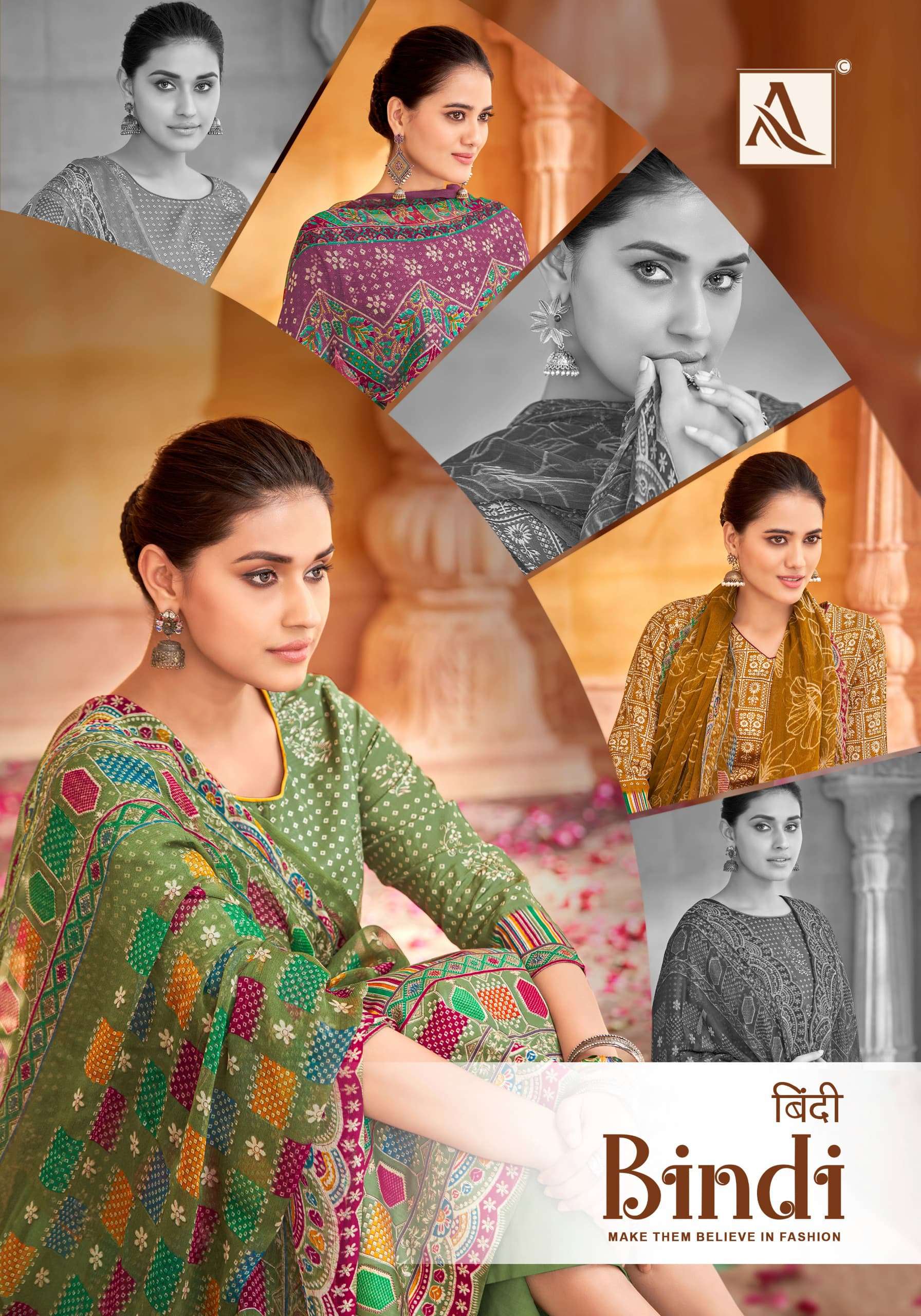 BINDI BY ALOK SUIT 1464-001 TO 1464-006 SERIES ZAM COTTON PRINT WORK DRESSES