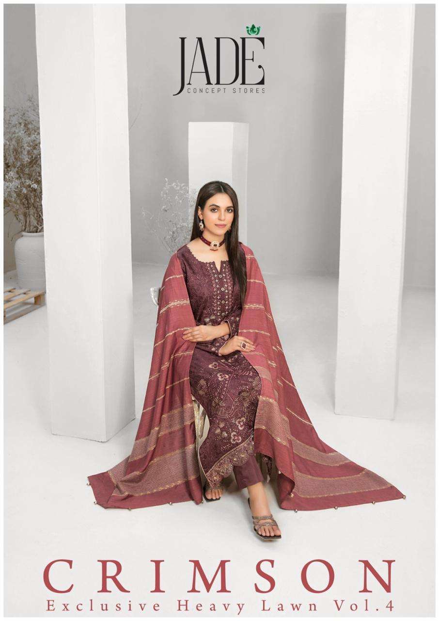 CRIMSON VOL-4 BY JADE 401 TO 406 SERIES PURE HEAVY LAWN PRINT PAKISTANI DRESSES