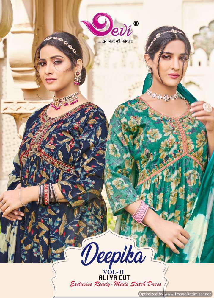 DEEPIKA BY DEVI 1001 TO 1008 SERIES RAYON PRINT WORK READYMADE DRESSES