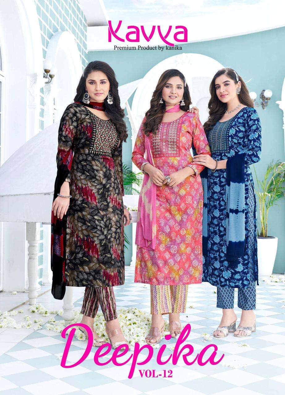 DEEPIKA VOL-12 BY KAVYA 12001 TO 12010 SERIES CAPSULE PRINT WORK READYMADE DRESSES