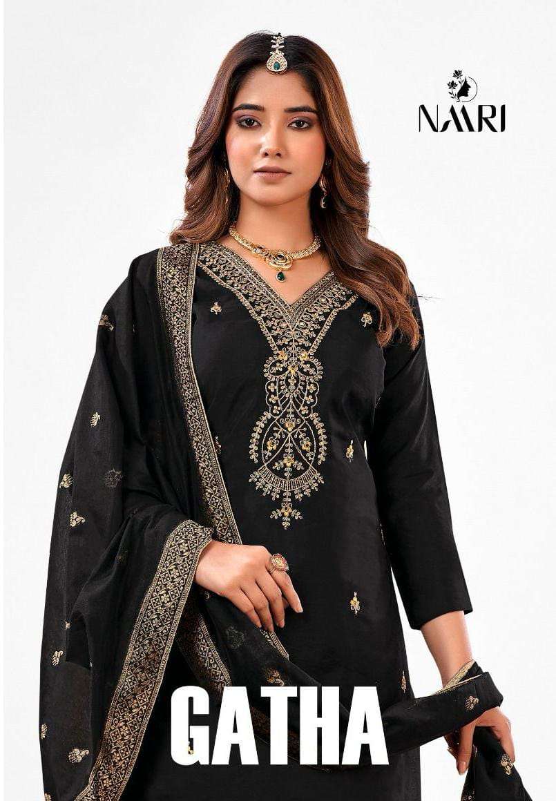 GATHA BY NAARI 66001 TO 66004 SERIES ROMAN MODAL SILK HAND WORK DRESSES