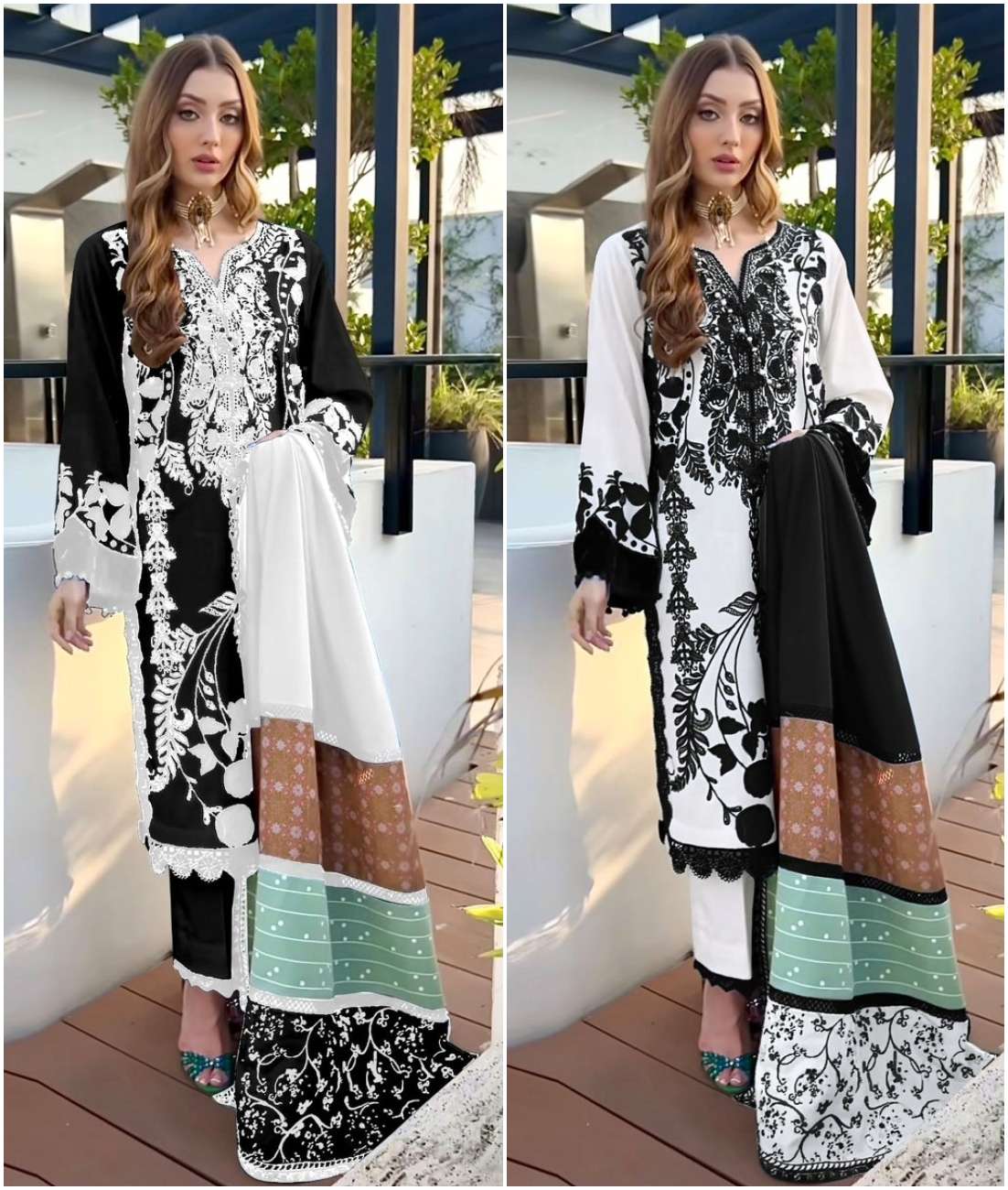 HAZZEL 087-A AND 087-B SERIES BY HAZZEL RAYON COTTON HEAVY WORK PAKISTANI DRESSES