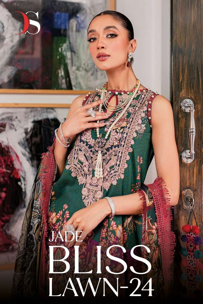 JADE BLISS LAWN-24 BY DEEPSY SUITS 5001 TO 5008 SERIES COTTON PRINT WORK PAKISTANI DRESSES