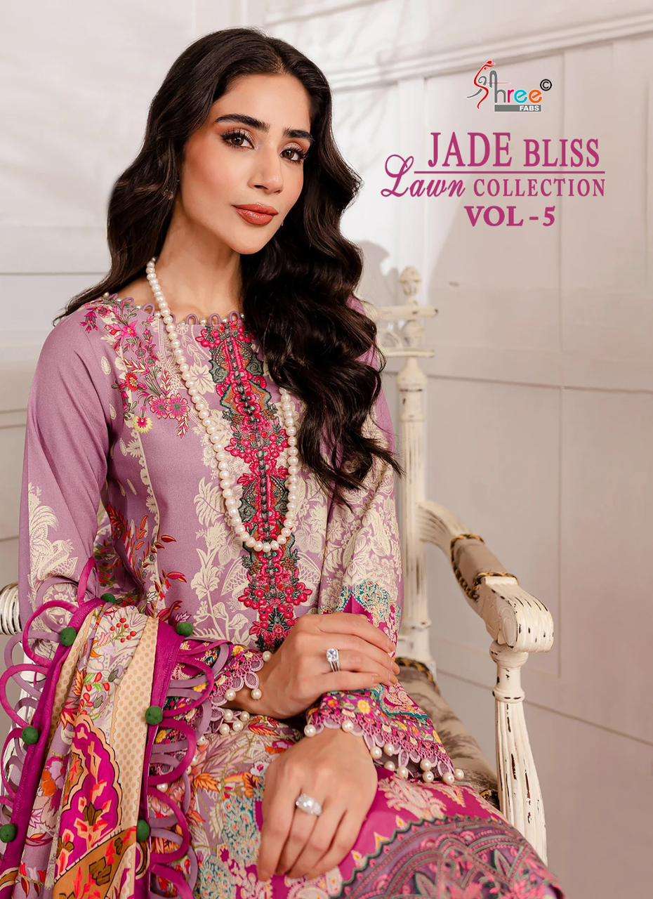 JADE BLISS LAWN COLLECTION VOL-5 BY SHREE FABS 3405 TO 3412 SERIES COTTON WORK DRESSES