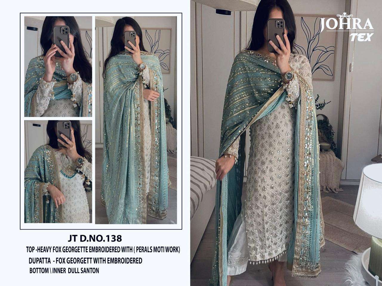 JT-138 HIT DESIGN BY JOHRA TEX PURE FAUX GEORGETTE HEAVY WORK PAKISTANI DRESS