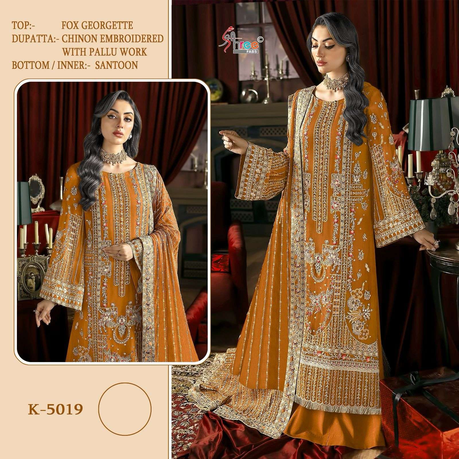 K-5019 HIT DESIGN BY SHREE FABS FAUX GEORGETTE EMBROIDERY WORK PAKISTANI DRESS