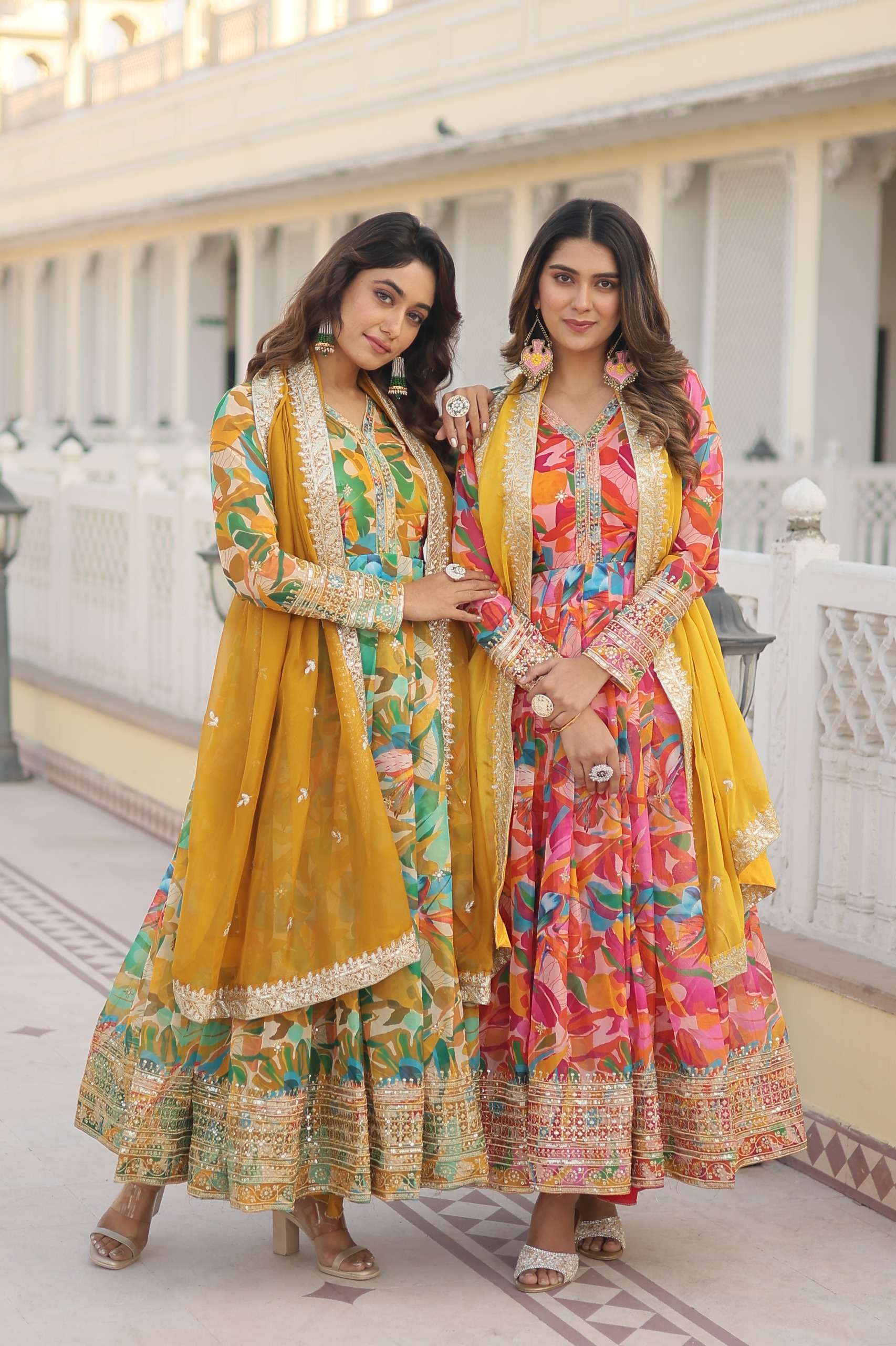 KA-1080 NX BY AQSAWHOLESALE RUSSIAN SILK PRINT WORK GOWN & DUPATTAS