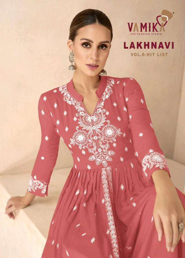 LAKHNAVI VOL-6 HIT LIST BY VAMIKA 1031-K TO 1031-O SERIES HEAVY RAYON WORK READYMADE DRESSES