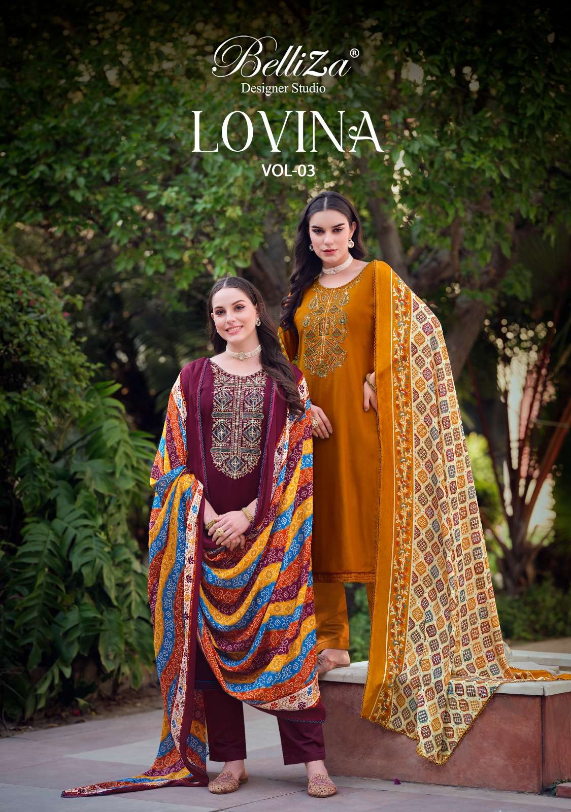 LOVINA VOL-3 BY BELLIZA 889-001 TO 889-008 SERIES VISCOSE RAYON HEAVY WORK DRESSES