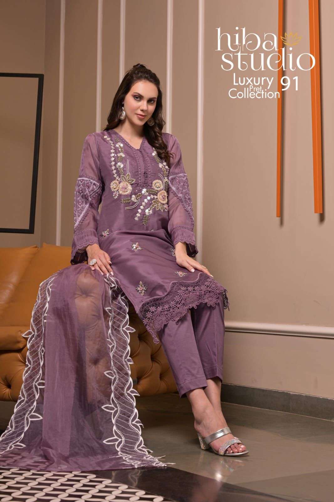 LPC VOL-91 BY HIBA STUDIO ORGANZA HEAVY EMBROIDERY WORK READYMADE DRESSES