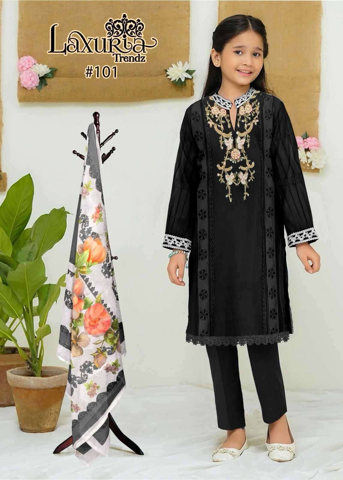 LT-101 COLOURS BY LAXURIA TRENDZ 101-A TO 101-D SERIES FAUX GEORGETTE WORK KIDS DRESSES