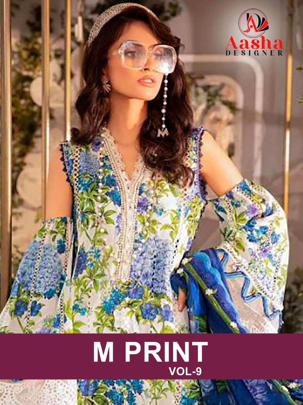 M PRINT VOL-9 BY AASHA DESIGNER 1057-A AND 1057-B SERIES COTTON PRINT WORK DRESSES