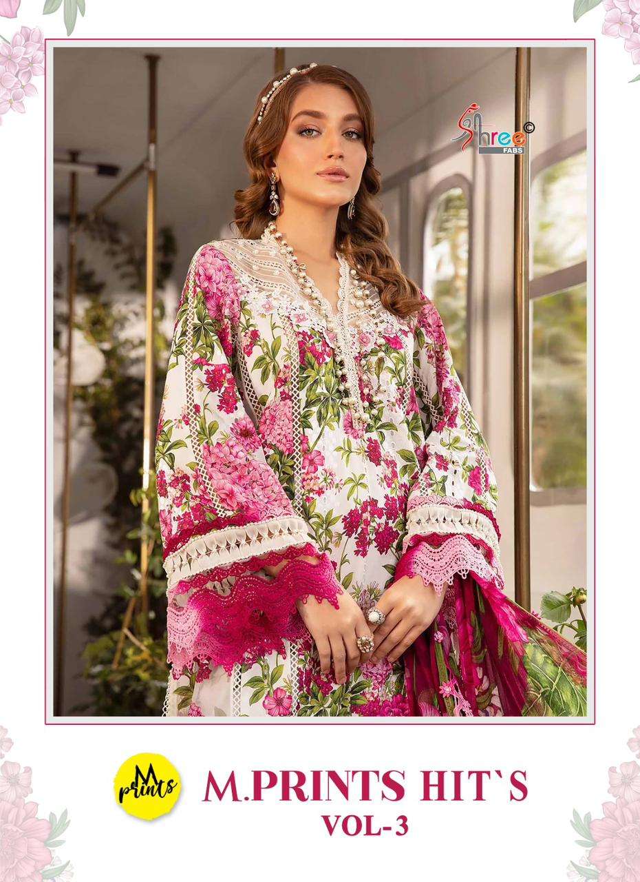 M PRINTS HITS VOL-3 BY SHREE FABS 3414 & 3418 SERIES PURE COTTON PRINT WORK DRESSES