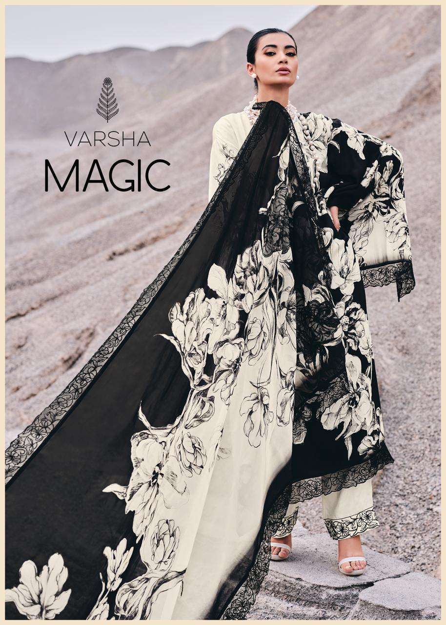 MAGIC BY VARSHA 01 TO 04 SERIES SATIN PRINT HAND WORK DRESSES