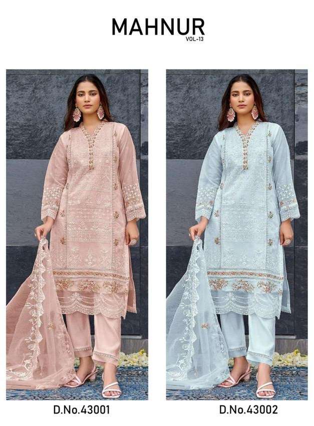 MAHNUR VOL-43 BY MAHNUR FASHION 43001 & 43002 SERIES ORGANZA HEAVY WORK DRESSES