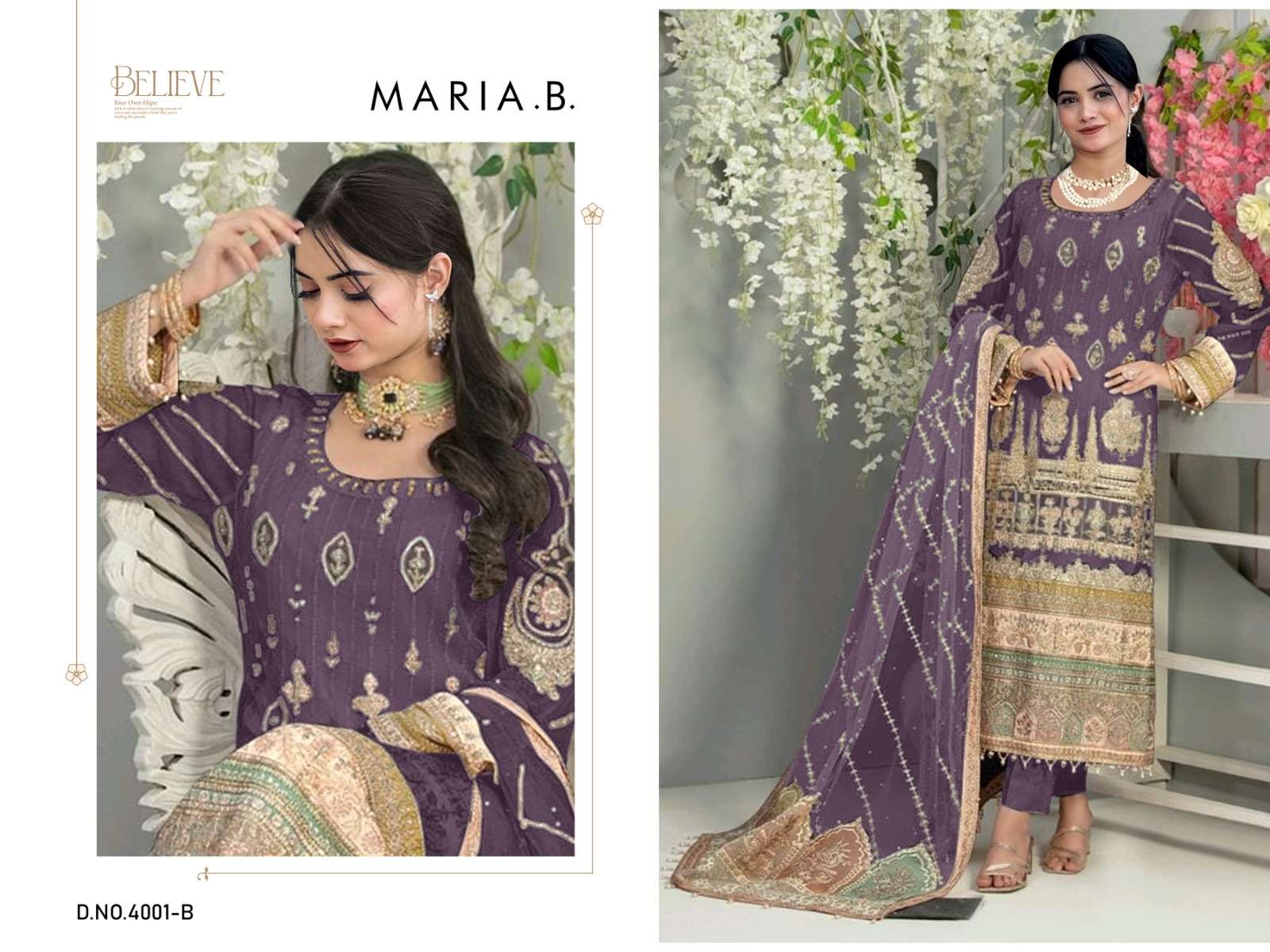 MARIA.B-1004 NX BY AQSAWHOLESALE FAUX GEORGETTE HEAVY WORK PAKISTANI DRESSES