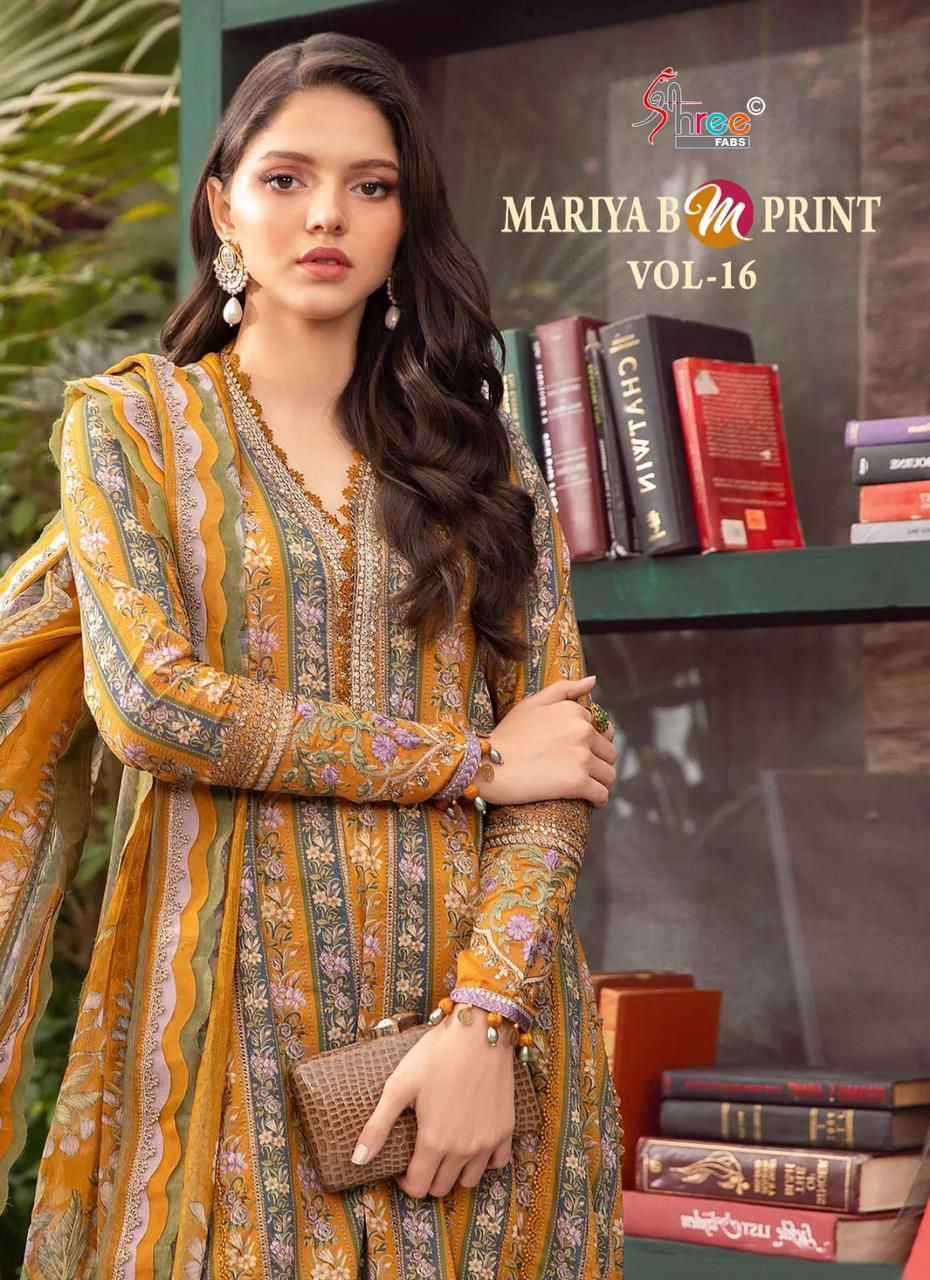 MARIYA B M PRINT VOL-16 BY SHREE FABS 3512 TO 3519 SERIES COTTON PRINT WORK DRESSES