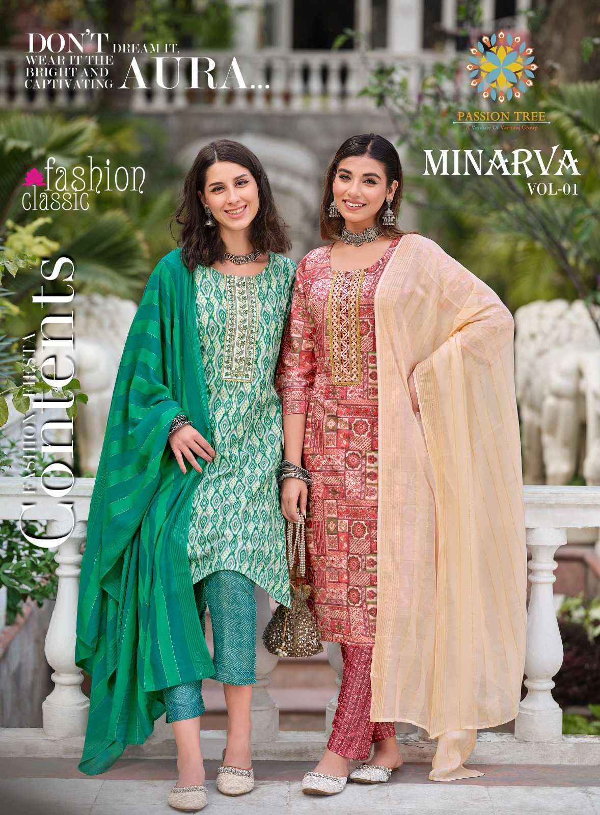 MINARVA VOL-1 BY PASSION TREE 1001 TO 1008 SERIES CAPSULE PRINT WORK READYMADE DRESSES