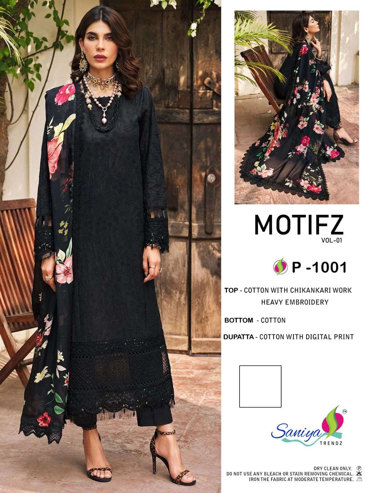 MOTIFZ 1001 HIT DESIGN BY SANIYA TRENDZ COTTON CHIKANKARI WORK DRESS