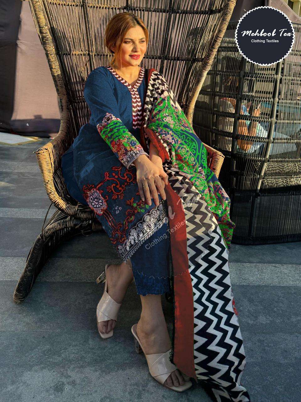 MT-1272 NX BY MEHBOOB TEX PURE COTTON PRINT WORK PAKISTANI DRESSES