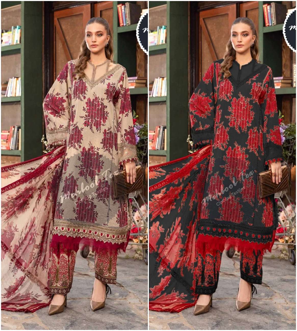 MT-1303 NX BY MEHBOOB TEX PURE COTTON PRINT WORK PAKISTANI DRESSES