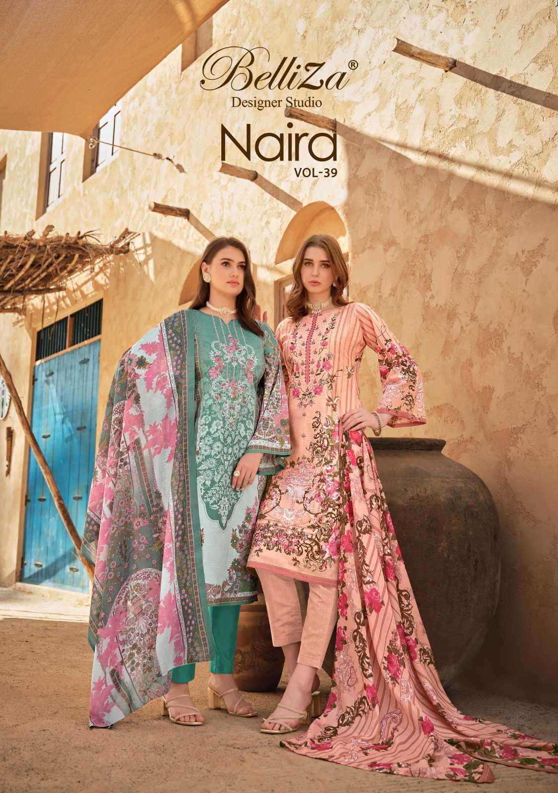 NAIRA VOL-39 BY BELLIZA 891-001 TO 891-008 SERIES PURE COTTON PRINT WORK DRESSES