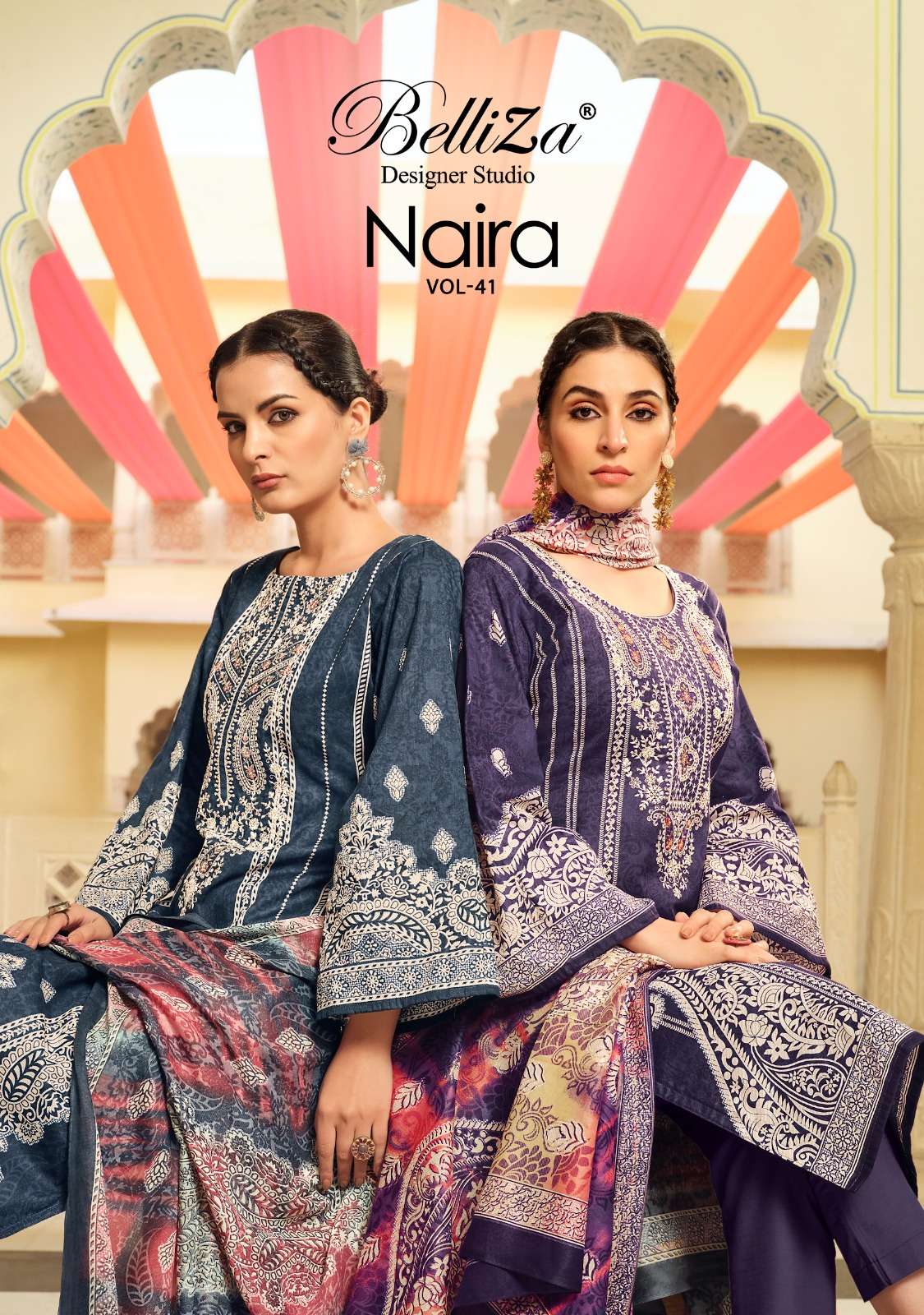 NAIRA VOL-41 BY BELLIZA 893-001 TO 893-008 SERIES PURE COTTON PRINT WORK DRESSES