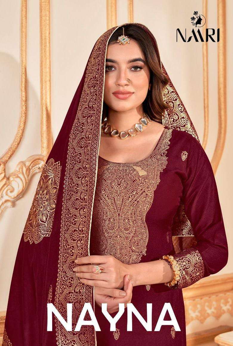 NAYNA BY NAARI 76001 TO 76004 SERIES PURE MUSLIN JACQUARD WORK DRESSES