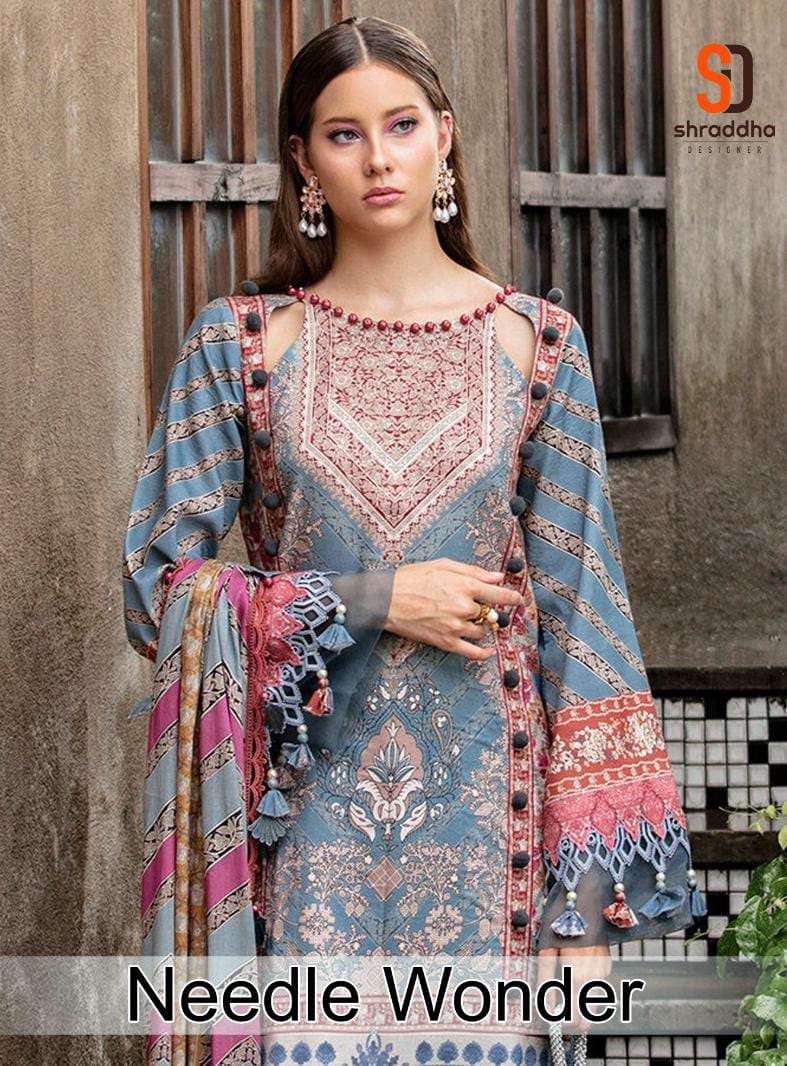 NEEDLE WONDER BY SHRADDHA DESIGNER 1001 TO 1004 SERIES LAWN COTTON WORK PAKISTANI DRESSES