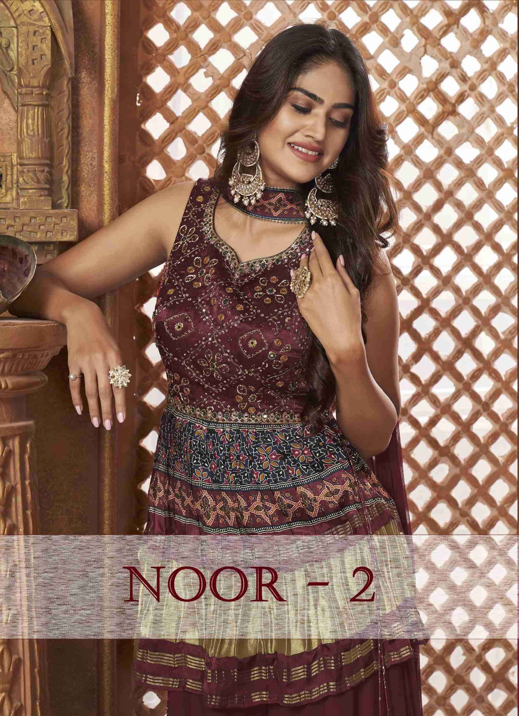 NOOR VOL-2 BY VIRASAT 11001 TO 11004 SERIES PURE GAJJI SILK PRINT WORK READYMADE DRESSES