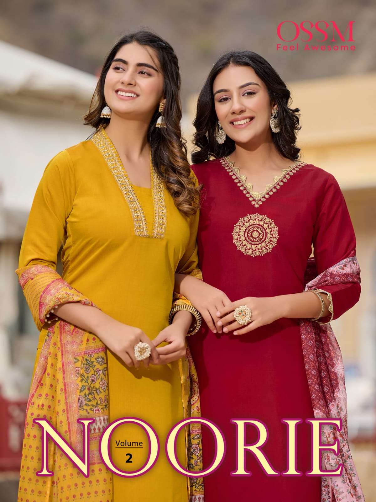 NOORIE VOL-2 BY OSSM 201 TO 206 SERIES VISCOSE ROMAN SILK WORK READYMADE DRESSES