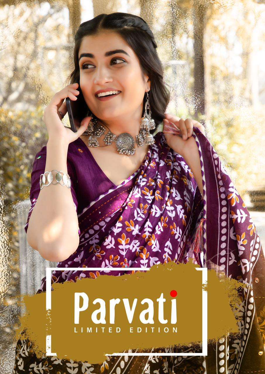 PARVATI LIMITED EDITION BY AQSAWHOLESALE MAL MAL COTTON PRINT SAREES