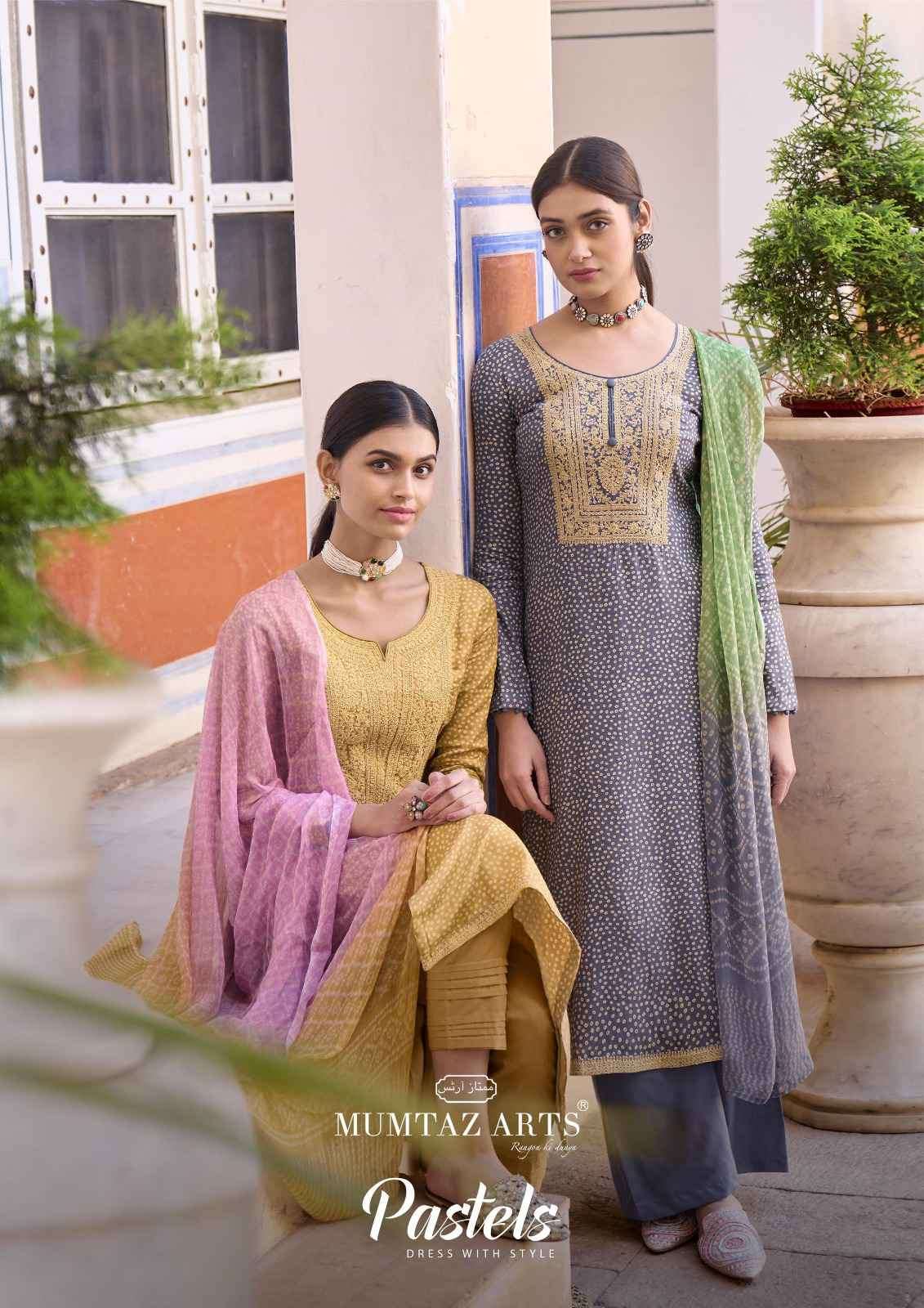 PASTELS BY MUMTAZ ARTS 9001 TO 9006 SERIES JAM COTTON PRINT WORK DRESSES