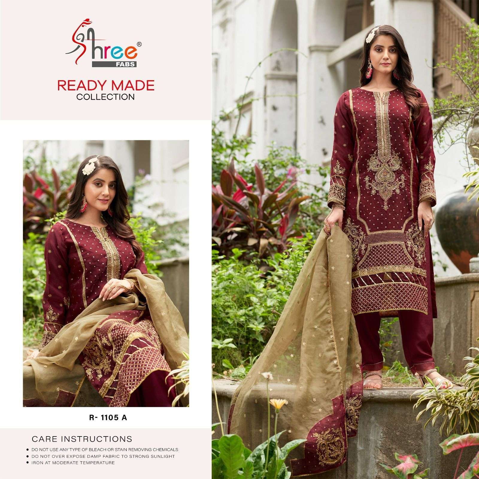 R-1105 COLOURS BY SHREE FABS 1105-A TO 1105-D SERIES ORGANZA WORK READYMADE DRESSES